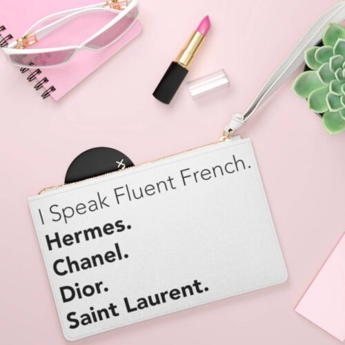 white I speak fluent french clutch