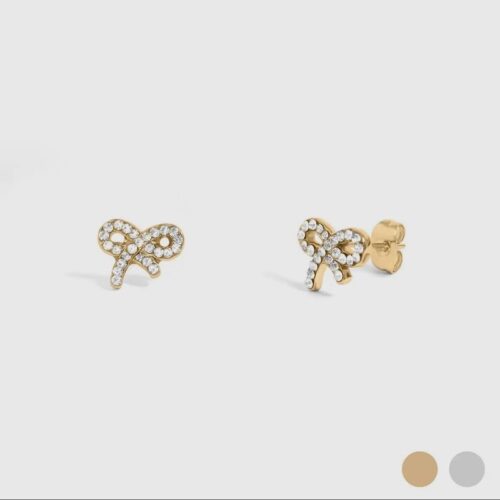 18K Gold Pvd Stainless Steel Cz Bow Stud Earrings