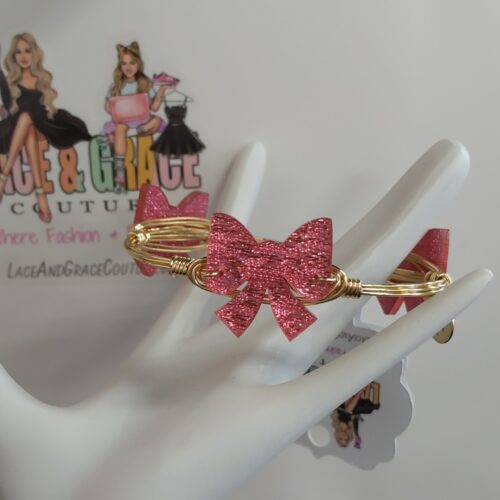 Pink Bow Bangle Bracelet - Roomy Fit / Gold