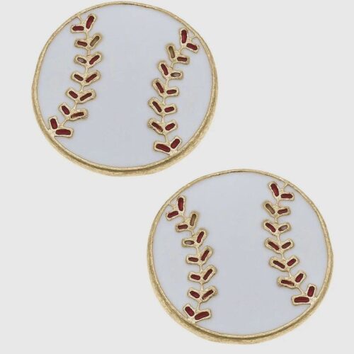 Baseball Enamel Stud Earrings in White