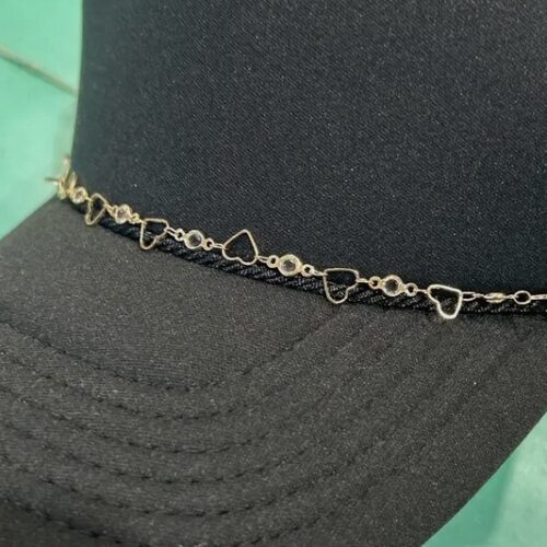 Trucker Hat Chain- Gold Hearts w/ Crystal Accents