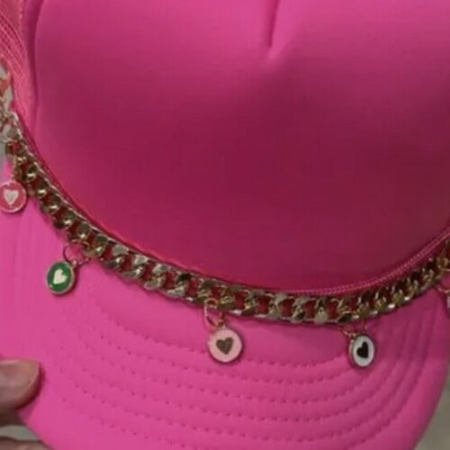 Trucker Hat Chain- Colorful Gold Circle Hearts