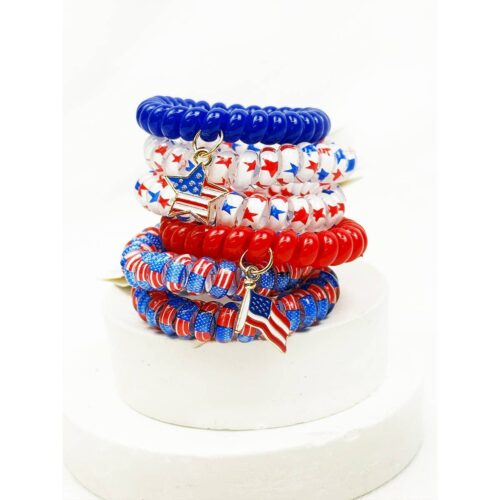 USA Charm Phone Cord Hair Tie Set: MIX COLOR, ONE(12)