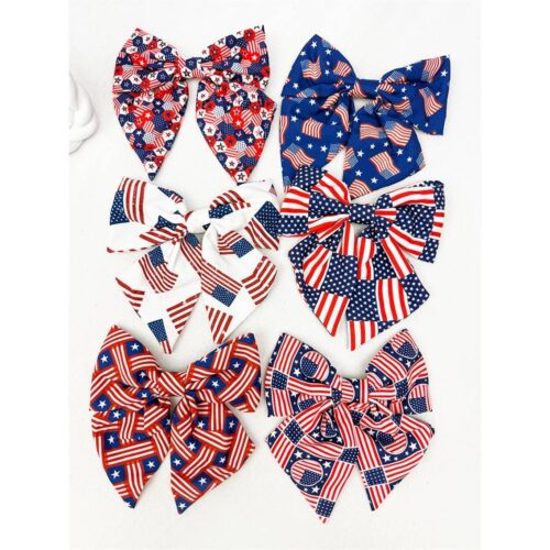 American Flag Bow Hair Clip Set: MIX COLOR, ONE(12)