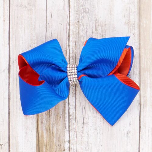 Rhinestone Collegiate Team Bow - 5 Inch: Blue/Orange, OS