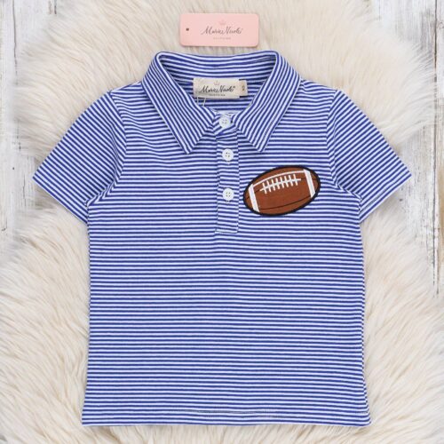Blue Stripe Cotton Embroidered Football Polo Shirt