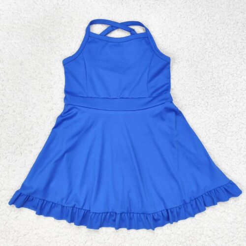 Girls Knit  Active Wear Athletic Dresses (Blue)