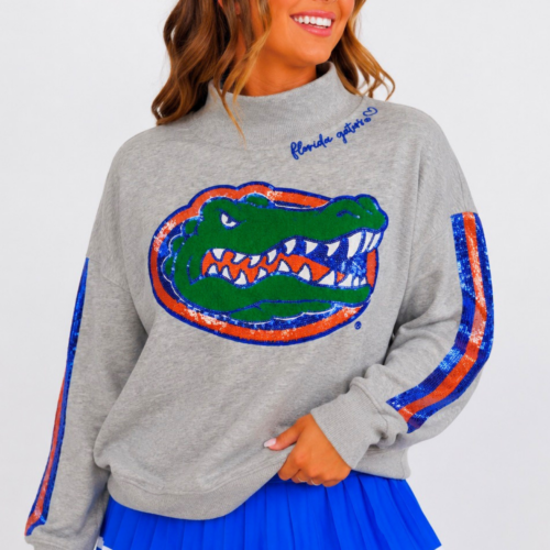 Florida Mock Neck Sequin Stripe Sweatshirt