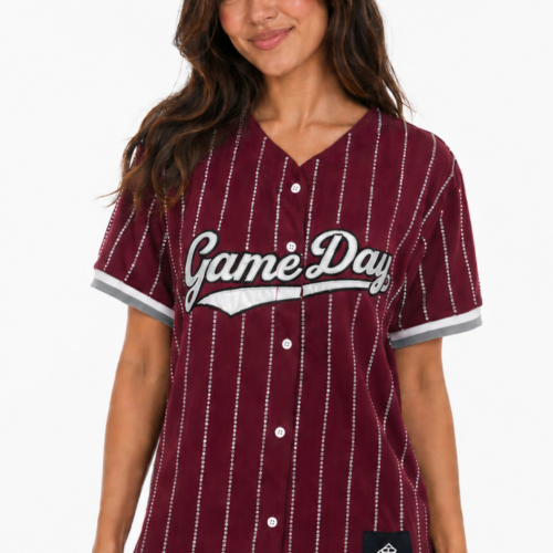 Maroon Rhinestone Pinstripe Gameday Jersey