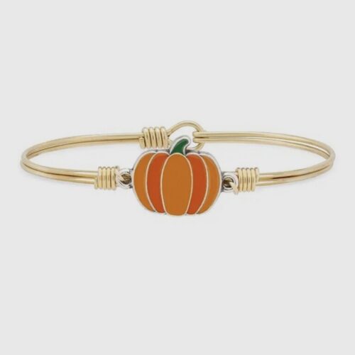 Fall Orange Pumpkin Bangle Bracelet Brass Tone