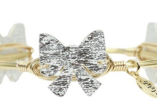 Silver Bow Bangle Bracelet - Large / Gold