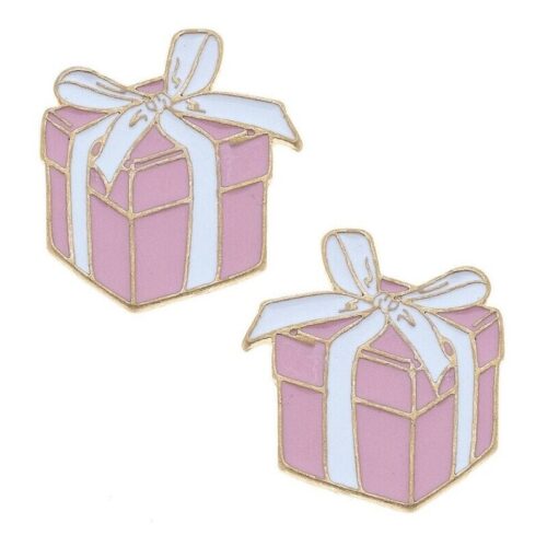 Stacie's Enamel Present Stud Earrings in Pink & White