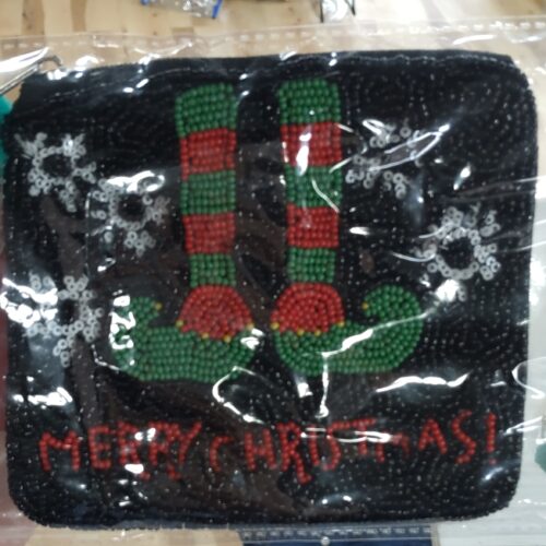 'Merry Christmas' Elf Shoes Beaded Zip Pouch