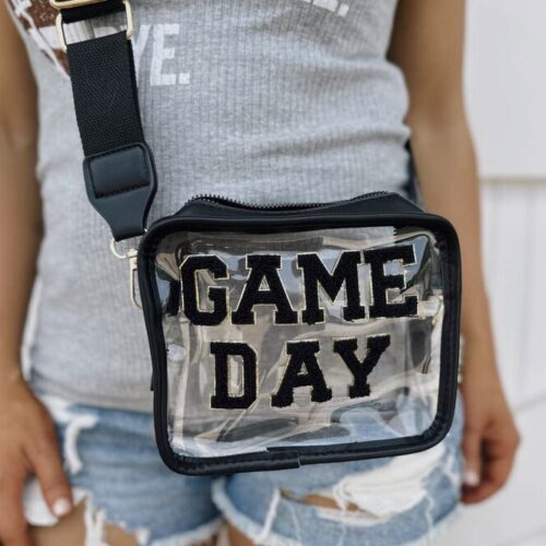 Black GAME DAY Chenille-Patch Stadium-Approved Clear Purse