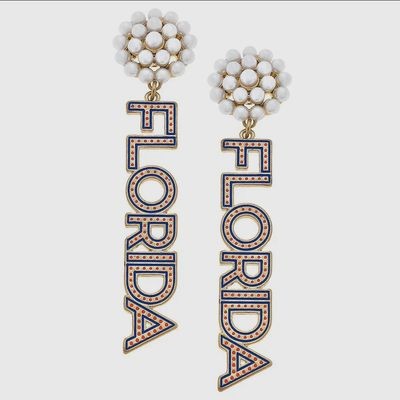 Florida Gators Pearl Cluster Dotted Enamel Drop Earrings