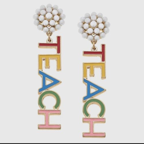 "Teach" Enamel Earrings in Multi