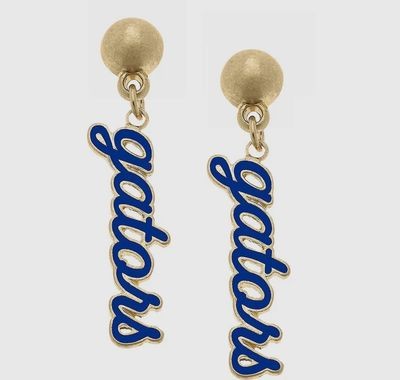 Florida Gators Enamel Script Earrings in Blue