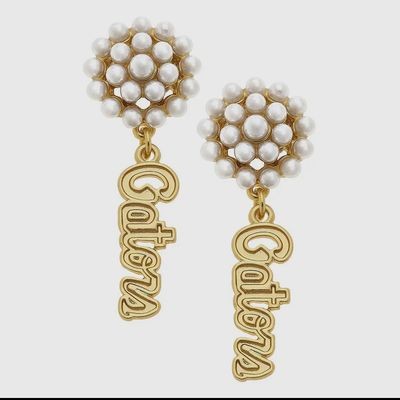 Florida Gators Pearl Cluster 24K Gold Plated Logo Earrings (Script)