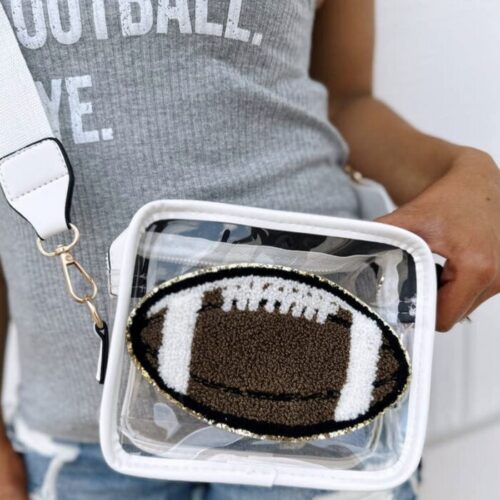 White Football Chenille-Patch Stadium-Approved Clear Purse