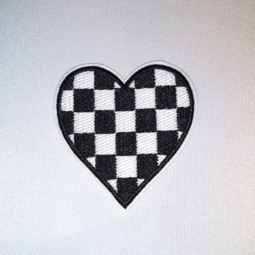 Black Checkered Heart Patch Iron On Trucker Hat Patches 3”