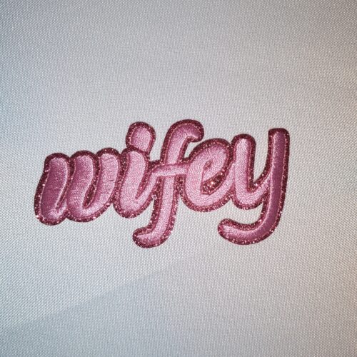 Cursive Wifey Pink Glitter Font Trucker Hat Patch Iron On