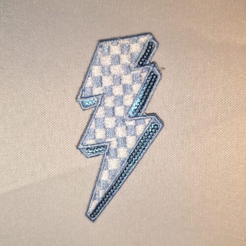 Light Blue Checkered Lightning Bolt Filler Patch Iron On