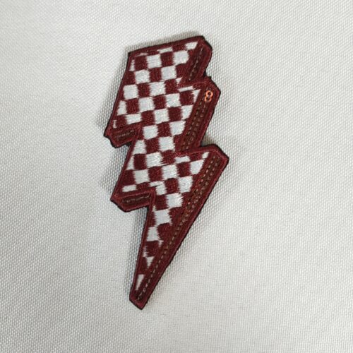 Maroon Sequins Checkered Lightning Bolt Filler Patch Iron On