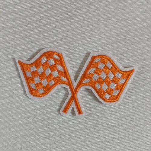 Orange Checkered Race Flag Trucker Hat Patch Iron On