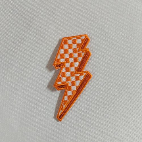 Orange Sequins Checkered Lightning Bolt Filler Patch Iron On