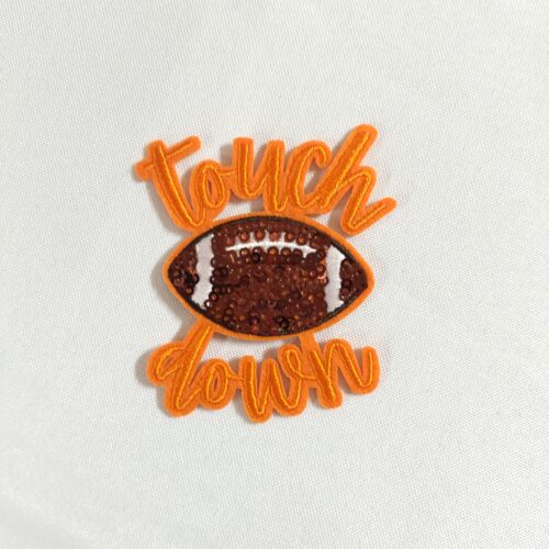 Orange Touchdown Football Sequins Embroidery Patch Iron On