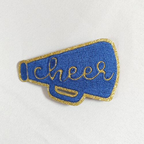 Royal Blue Glitter Cheer Megaphone Trucker Hat Patch Iron On