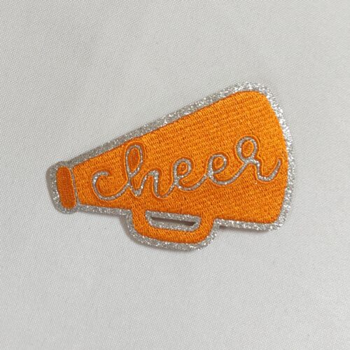 Silver Glitter Orange Cheer Megaphone Hat Patches Iron On