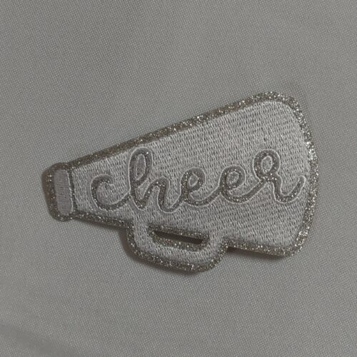 Silver Glitter Silver Cheer Megaphone Hat Patches Iron On