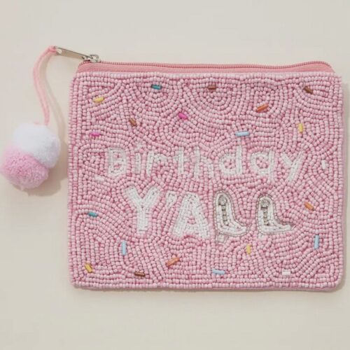 Birthday Y'all Seed Bead Canvas Pouch