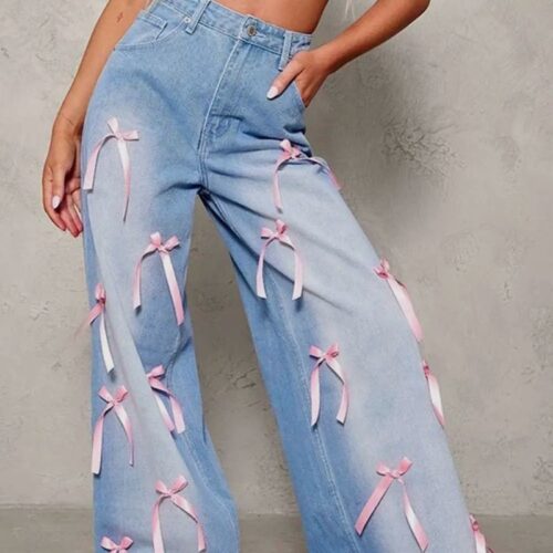 Bows Wide Leg Denim Pants