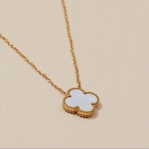 Floral Charm 18K Gold Dip Stainless Steel Necklace-White