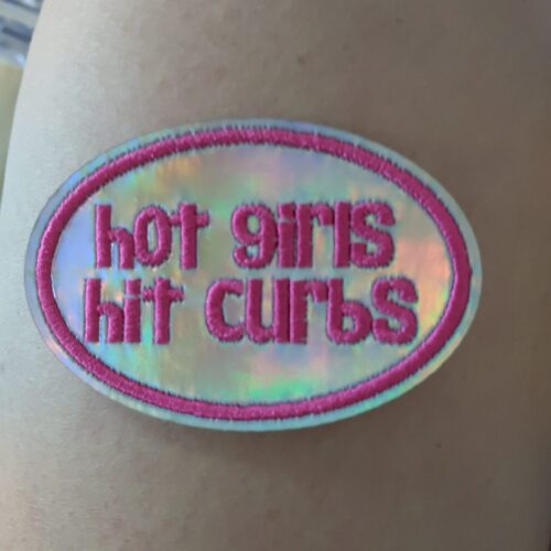 2.5" Hot Girls Hit Curbs Pink & Silver - Embroidered Hat Patch Embroidered Patch