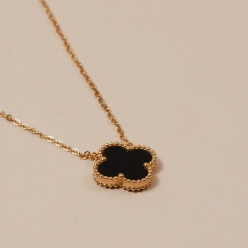 Floral Charm 18K Gold Dip Stainless Steel Necklace-Black