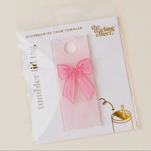 Tumbler Lid Tag- Bow Pink